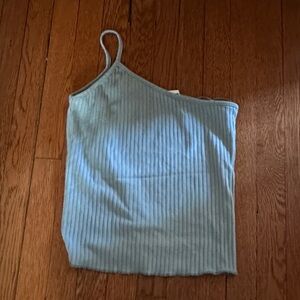 Skylar + Madison Asymmetrical Light Blue Ribbed Tank Top